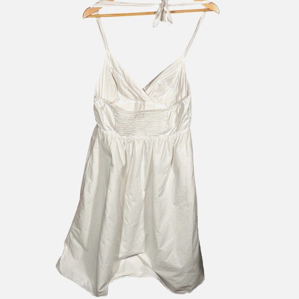 Elle‎ Eyelet Dress Women White Cotton Size M Halter Neck Smocked Back Coquette - Picture 3 of 16